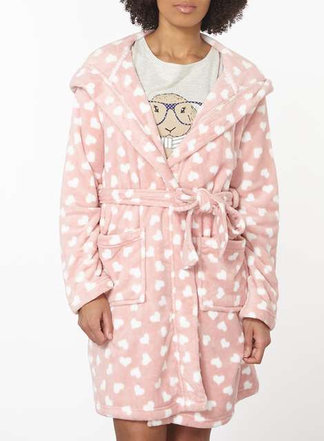 Pink Heart Print Dressing Gown